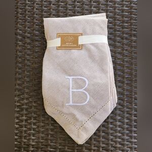 Mud Pie Cream Embroidered Initial B Cotton Napkins Set